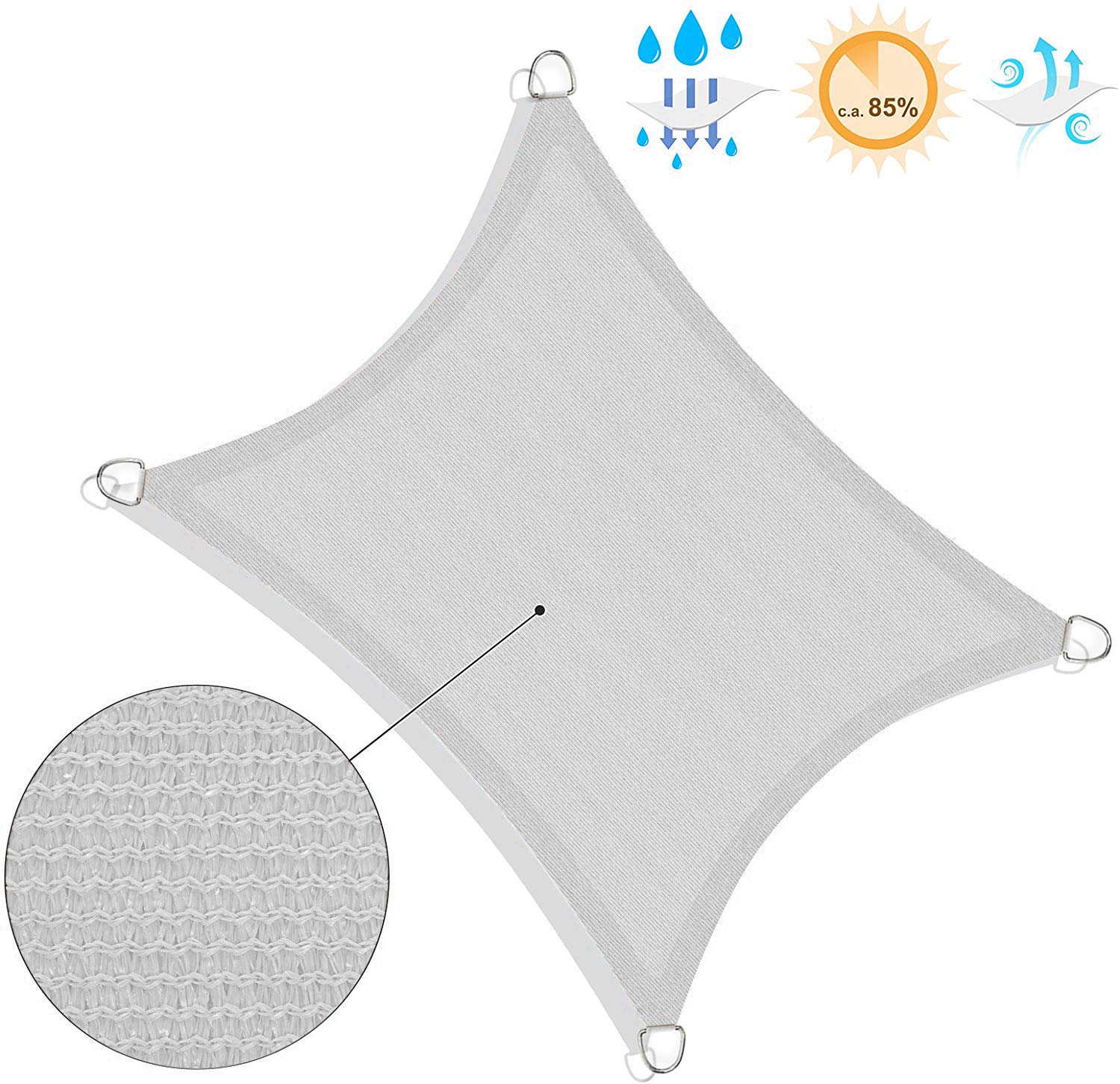 SONGMICS Sun Sail 3 x 5 m, HDPE Fabric Sun Shade Sail Breathable Water Permeable for Patio Garden Balcony Camping Rectangular Concave 2 m Ropes, Light