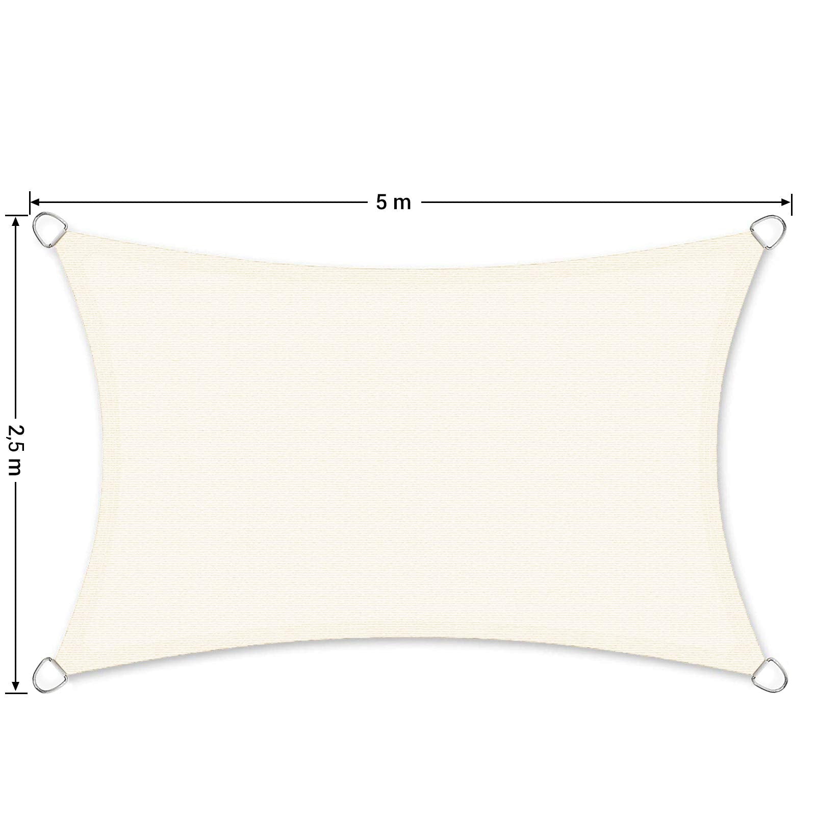 SONGMICS Shade Sail 2.5 x 5 m, HDPE Sun Protection Fabric, Breathable, Water-Permeable, Terrace, Garden, Balcony, Camping, Rectangular, Concave, Beige