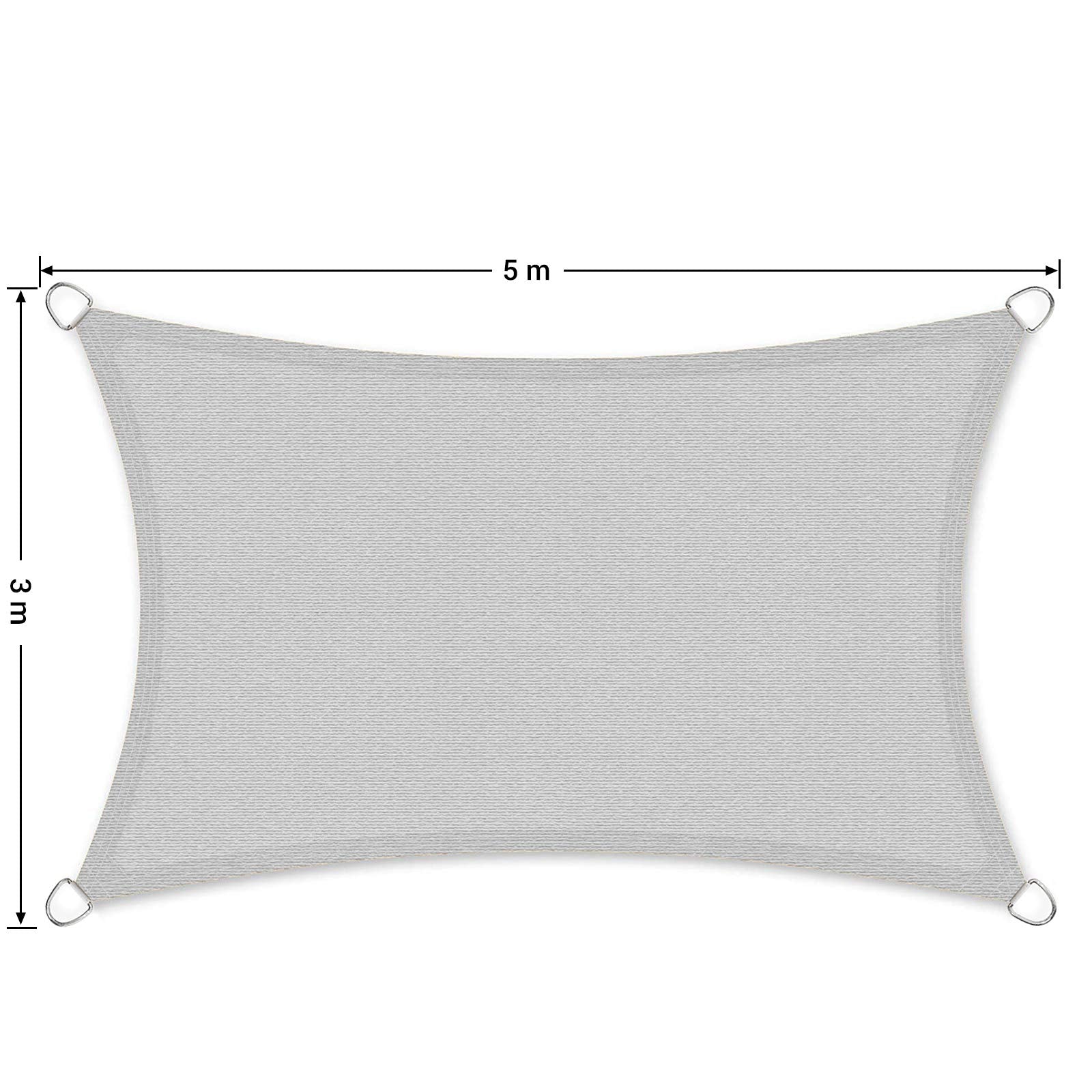 SONGMICS Sun Sail 3 x 5 m, HDPE Fabric Sun Shade Sail Breathable Water Permeable for Patio Garden Balcony Camping Rectangular Concave 2 m Ropes, Light